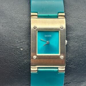 GUESS Silver Teal Stainless Steel Women’s Watch Working New Battery